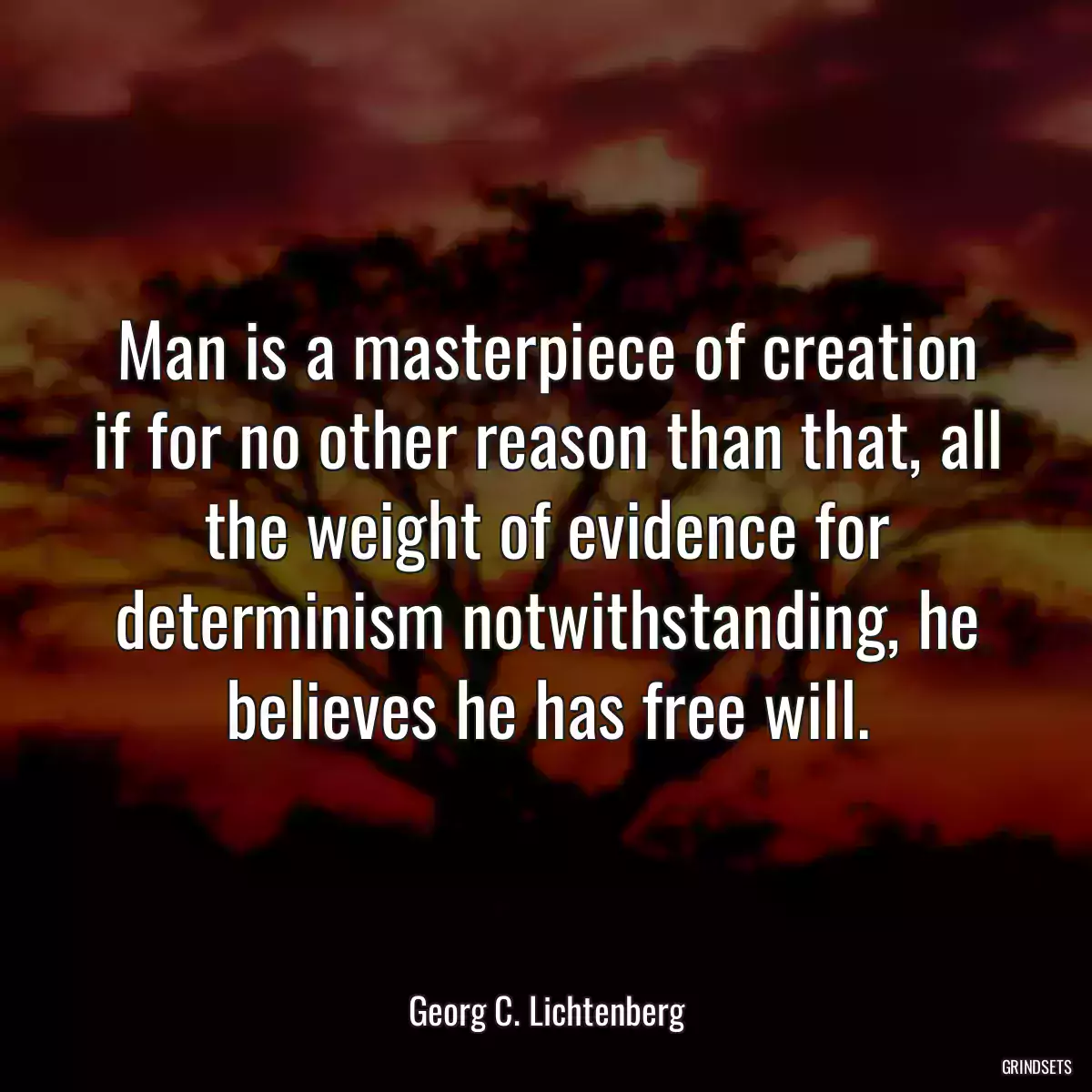 Man is a masterpiece of creation if for no other reason than that, all the weight of evidence for determinism notwithstanding, he believes he has free will.