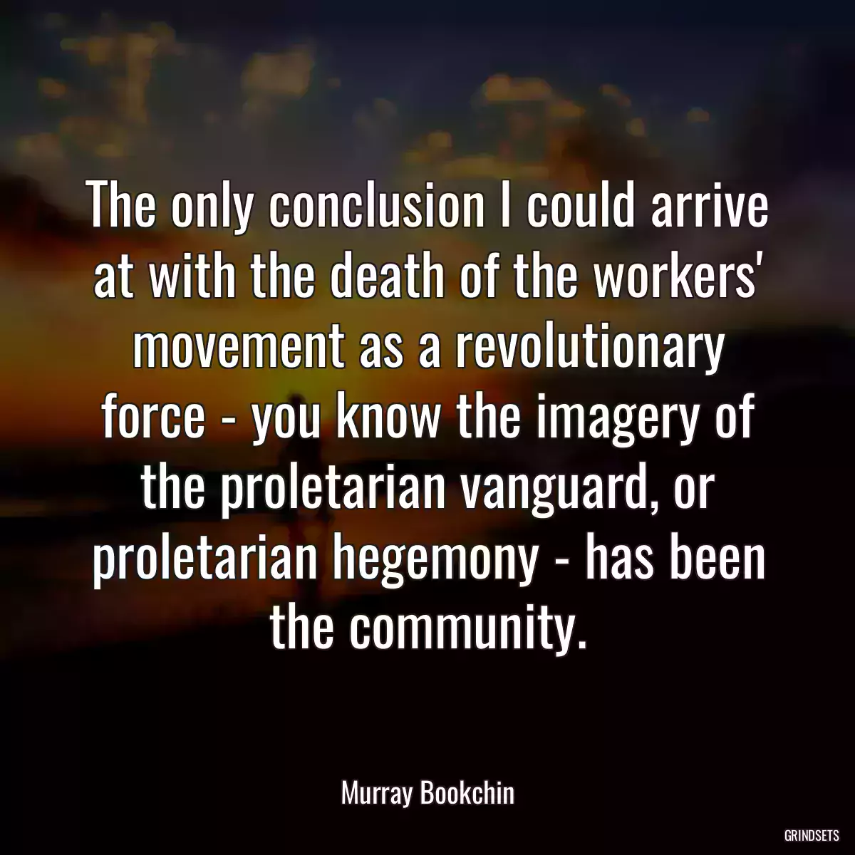 The only conclusion I could arrive at with the death of the workers\' movement as a revolutionary force - you know the imagery of the proletarian vanguard, or proletarian hegemony - has been the community.