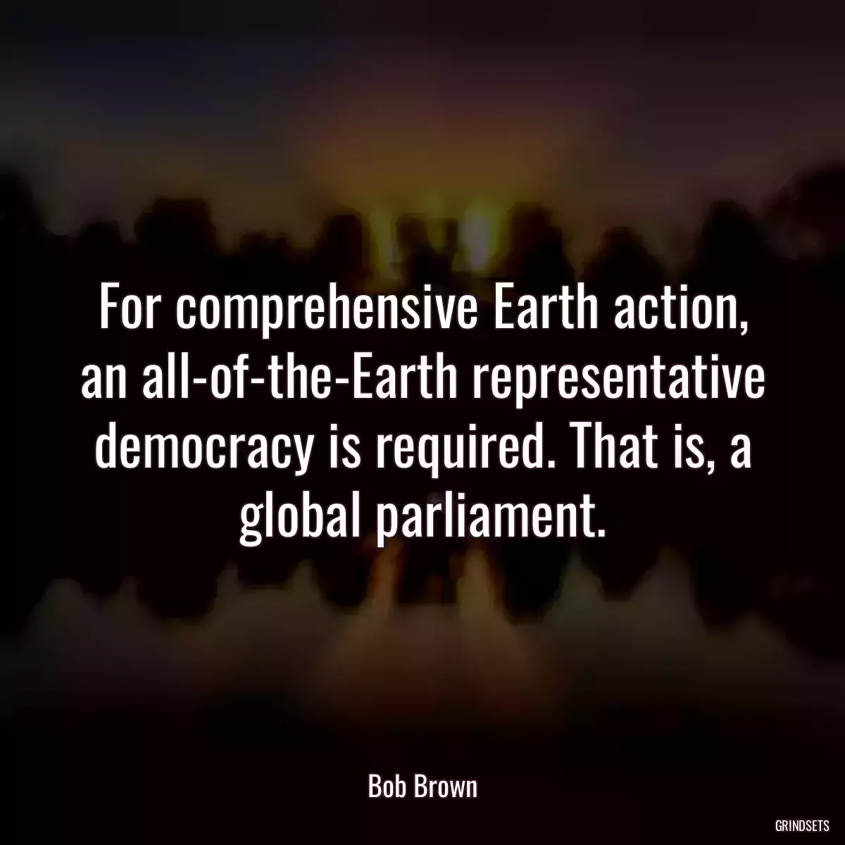 For comprehensive Earth action, an all-of-the-Earth representative democracy is required. That is, a global parliament.