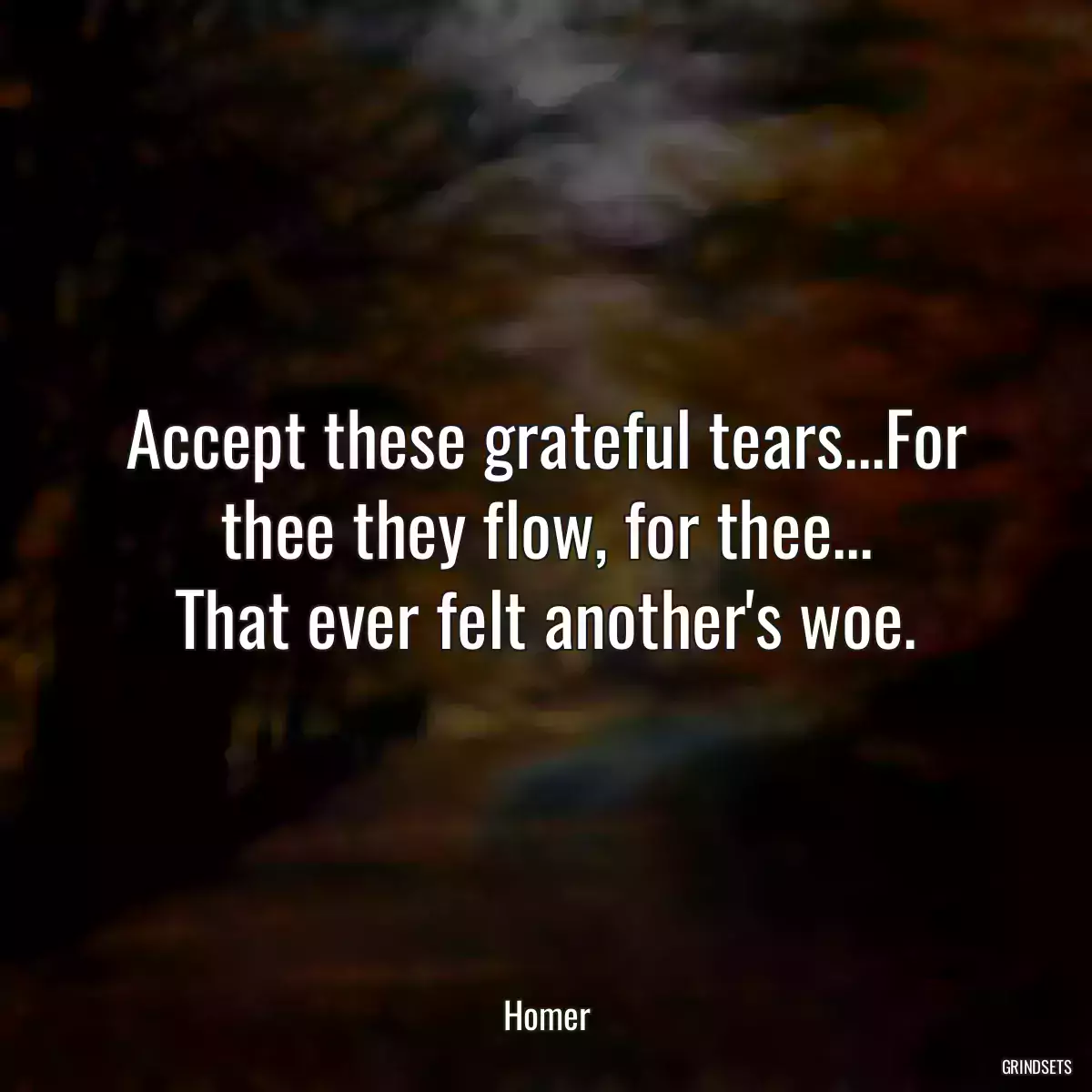 Accept these grateful tears...For thee they flow, for thee...
That ever felt another\'s woe.