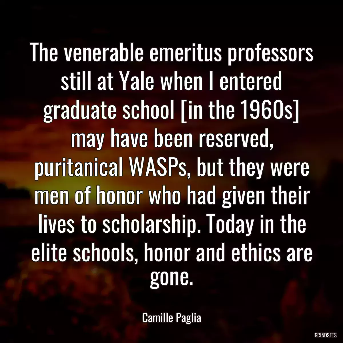 The venerable emeritus professors still at Yale when I entered graduate school [in the 1960s] may have been reserved, puritanical WASPs, but they were men of honor who had given their lives to scholarship. Today in the elite schools, honor and ethics are gone.