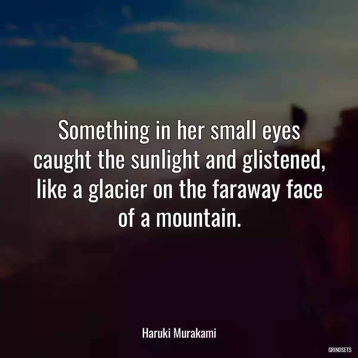 Something in her small eyes caught the sunlight and glistened, like a glacier on the faraway face of a mountain.