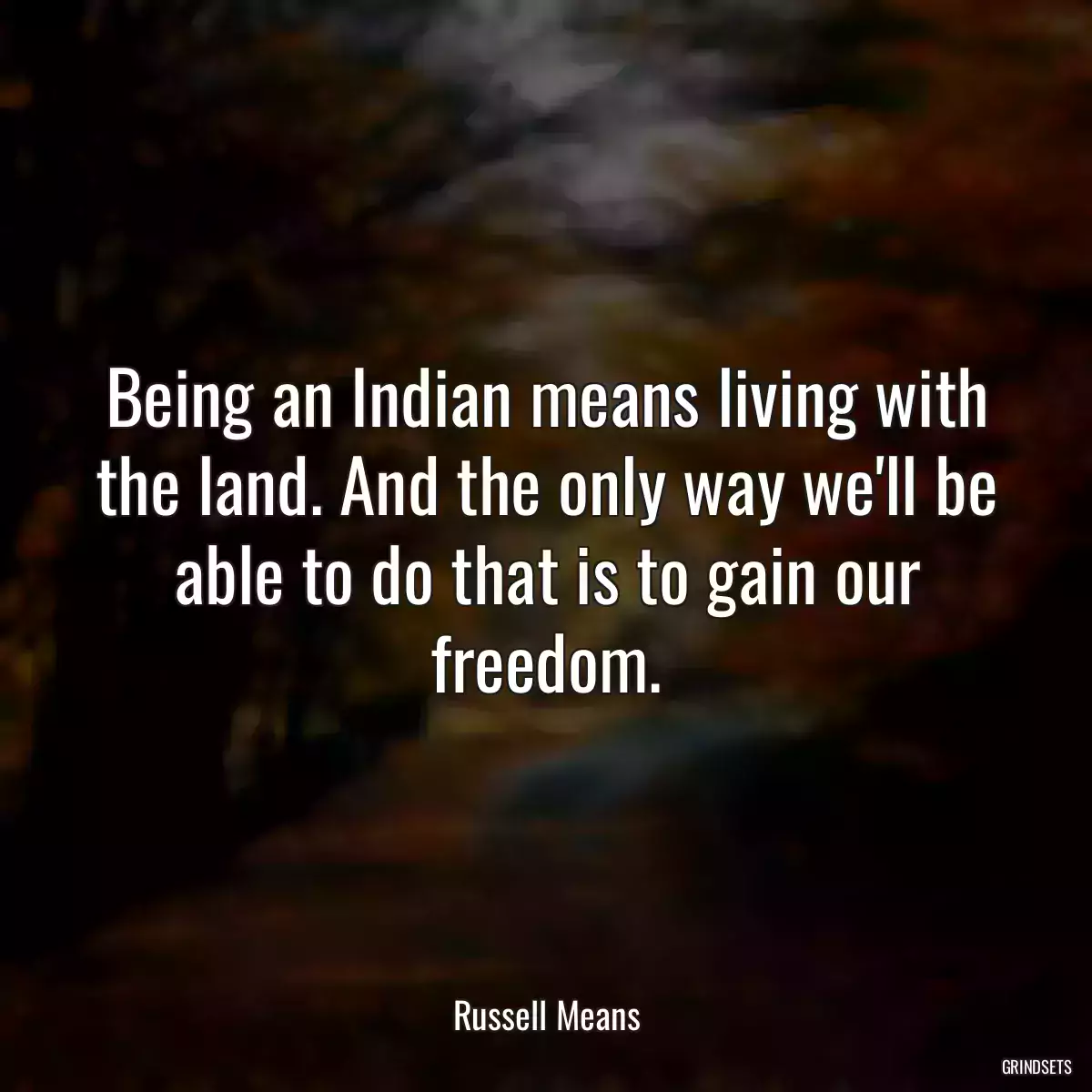 Being an Indian means living with the land. And the only way we\'ll be able to do that is to gain our freedom.