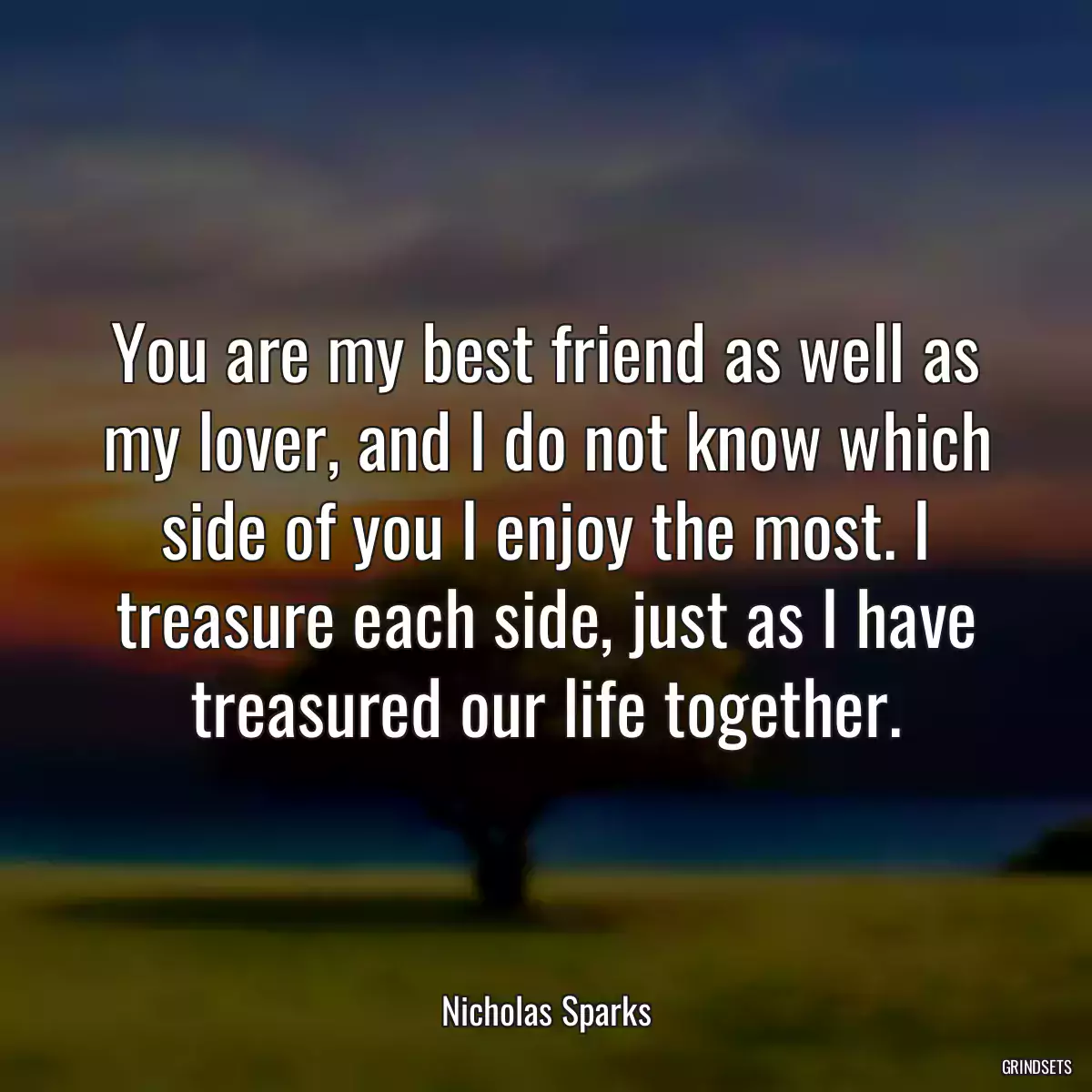 You are my best friend as well as my lover, and I do not know which side of you I enjoy the most. I treasure each side, just as I have treasured our life together.