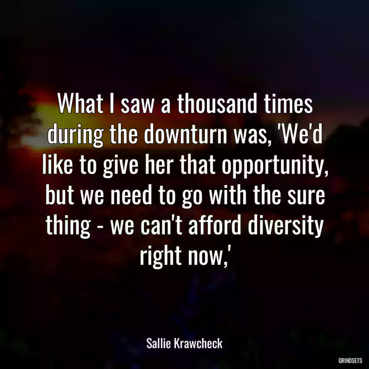 What I saw a thousand times during the downturn was, \'We\'d like to give her that opportunity, but we need to go with the sure thing - we can\'t afford diversity right now,\'