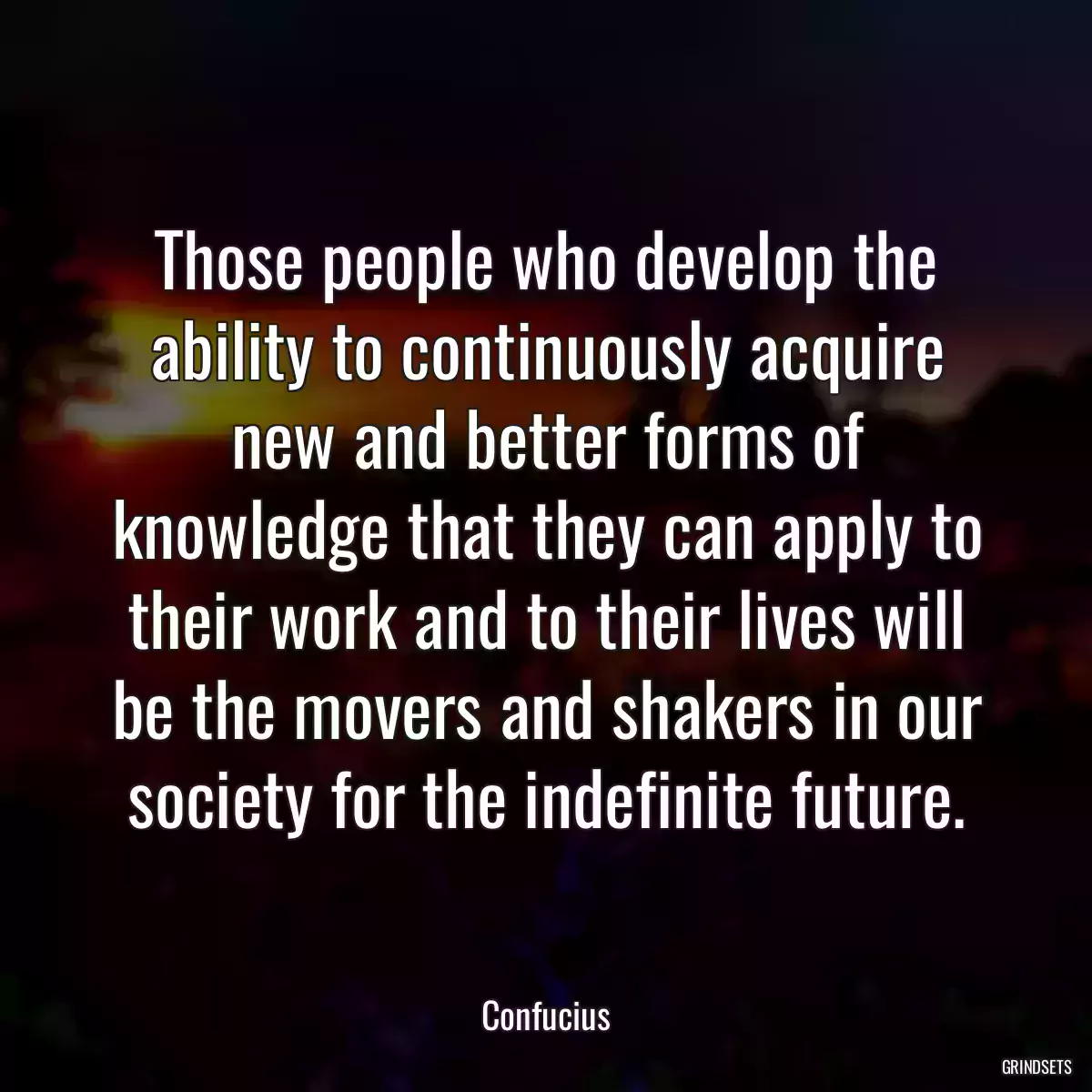 Those people who develop the ability to continuously acquire new and better forms of knowledge that they can apply to their work and to their lives will be the movers and shakers in our society for the indefinite future.