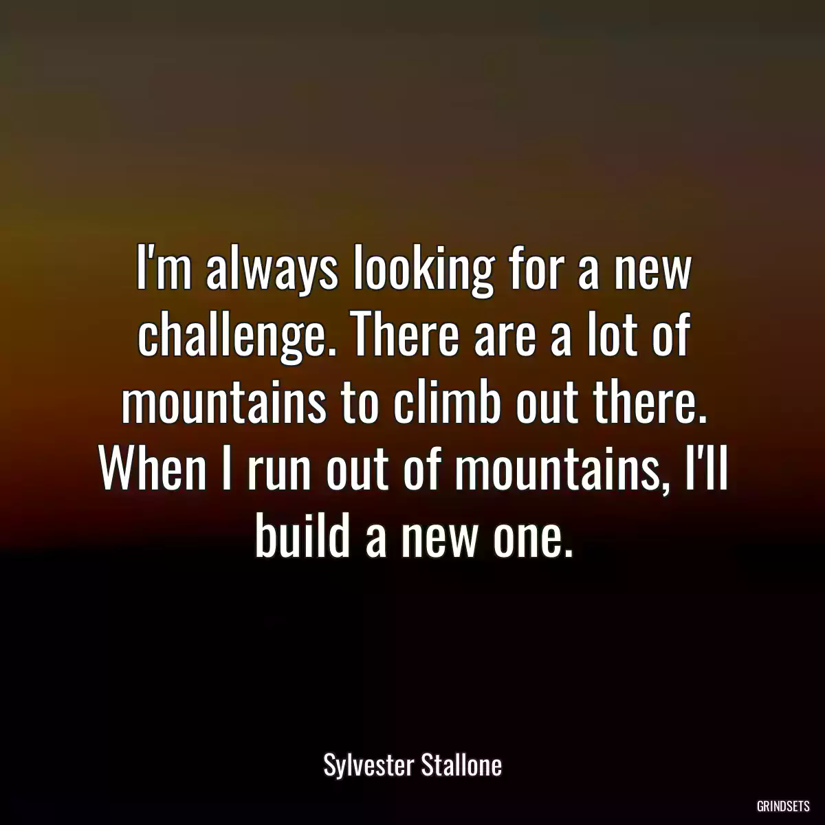 I\'m always looking for a new challenge. There are a lot of mountains to climb out there. When I run out of mountains, I\'ll build a new one.