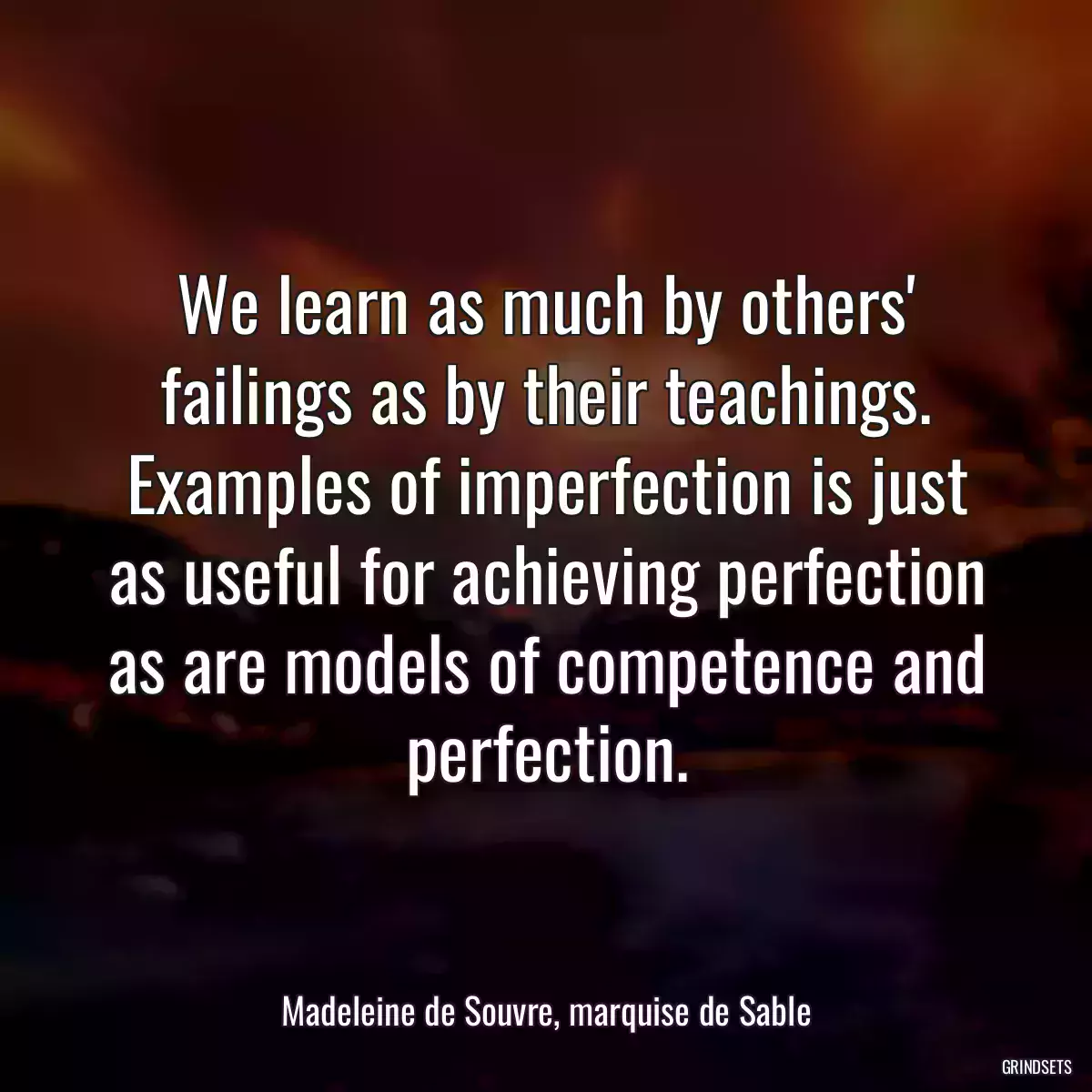 We learn as much by others\' failings as by their teachings. Examples of imperfection is just as useful for achieving perfection as are models of competence and perfection.