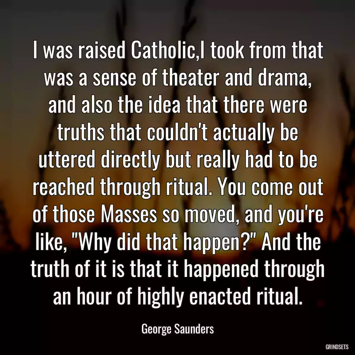 I was raised Catholic,I took from that was a sense of theater and drama, and also the idea that there were truths that couldn\'t actually be uttered directly but really had to be reached through ritual. You come out of those Masses so moved, and you\'re like, \