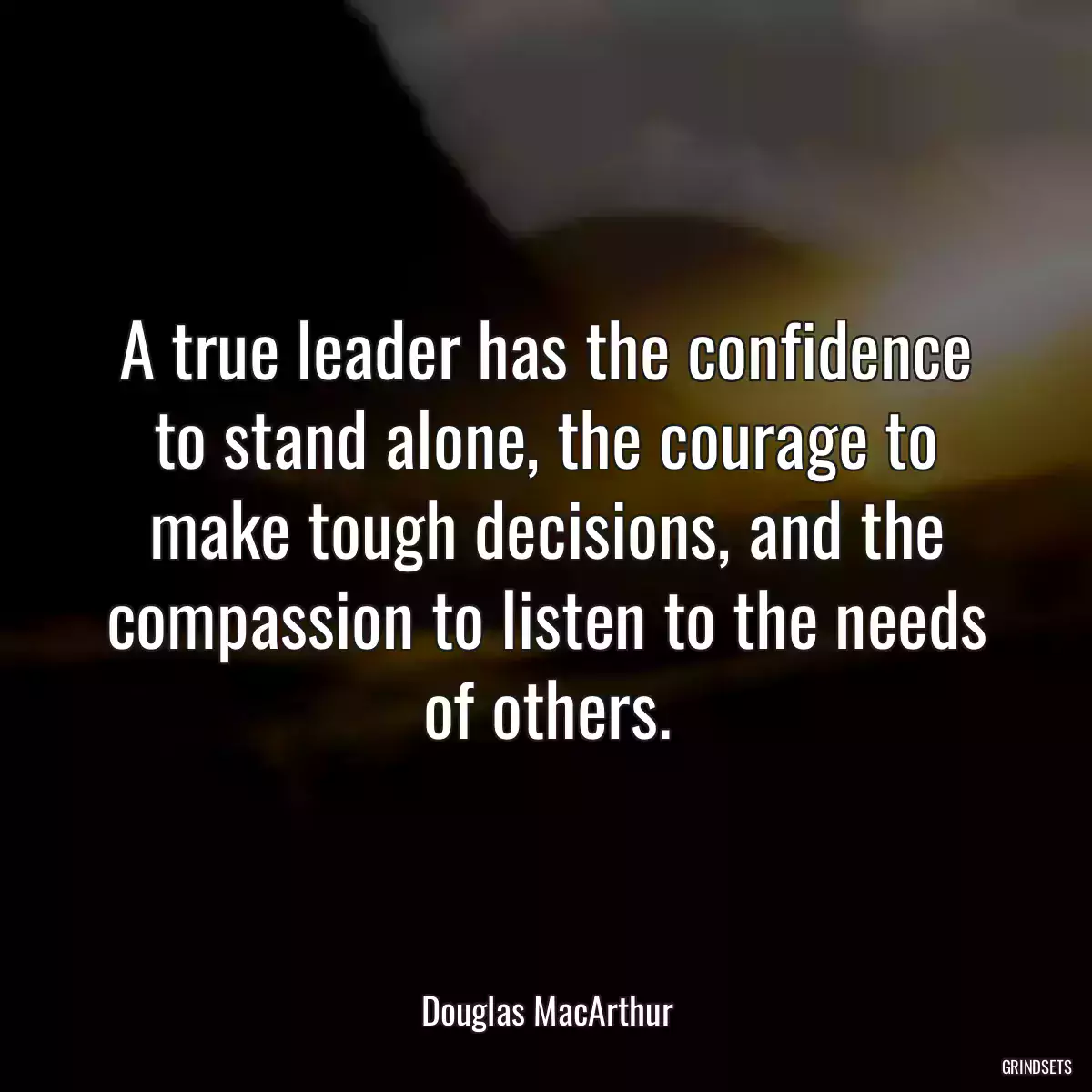 A true leader has the confidence to stand alone, the courage to make tough decisions, and the compassion to listen to the needs of others.