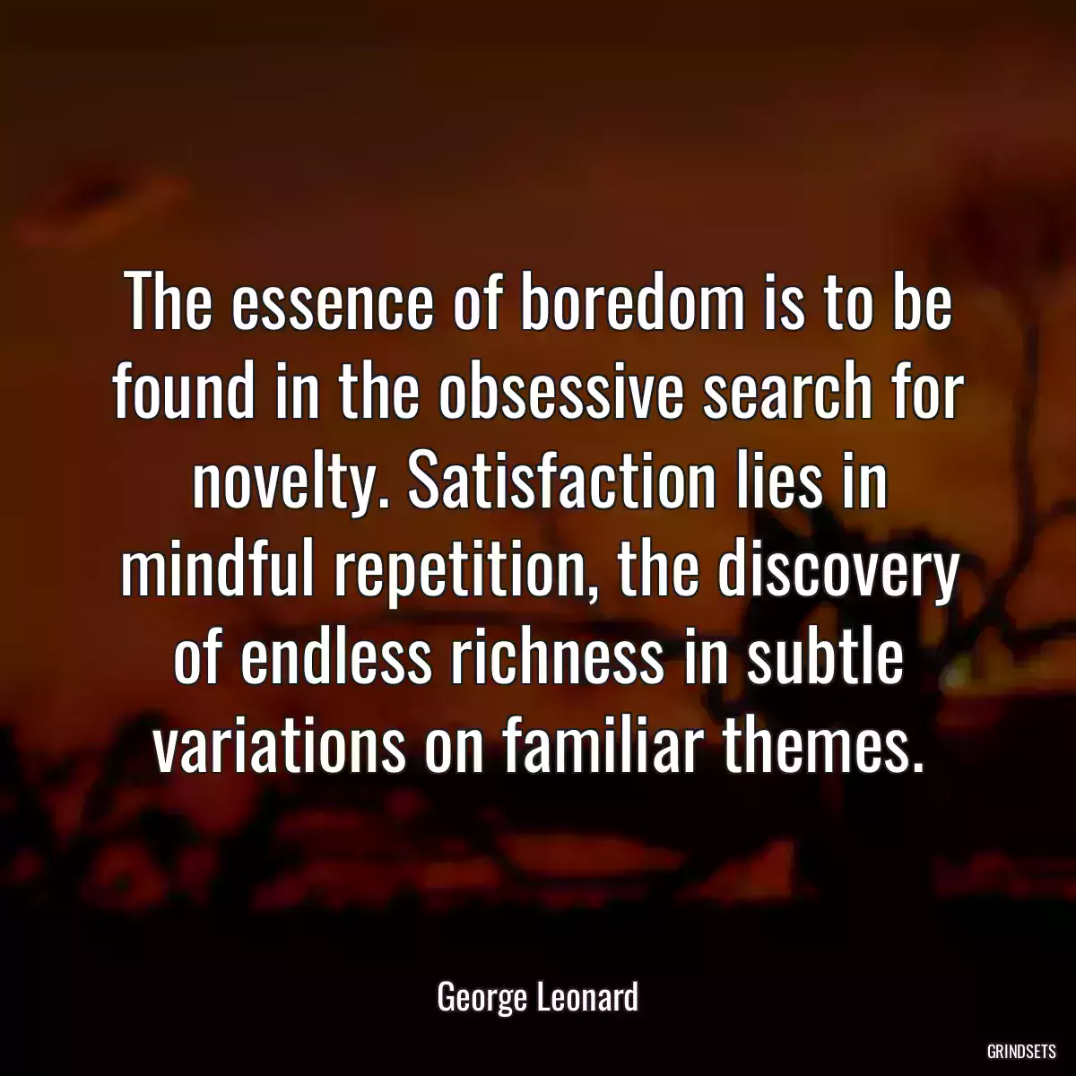 The essence of boredom is to be found in the obsessive search for novelty. Satisfaction lies in mindful repetition, the discovery of endless richness in subtle variations on familiar themes.