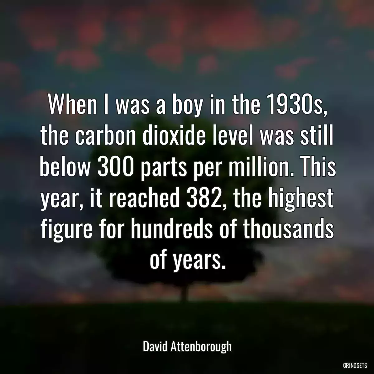 When I was a boy in the 1930s, the carbon dioxide level was still below 300 parts per million. This year, it reached 382, the highest figure for hundreds of thousands of years.