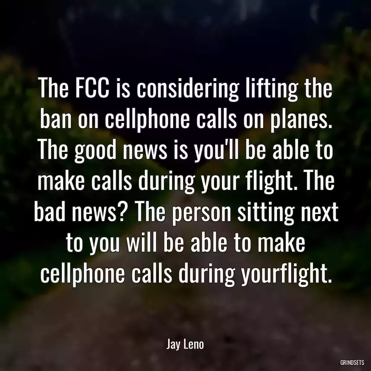 The FCC is considering lifting the ban on cellphone calls on planes. The good news is you\'ll be able to make calls during your flight. The bad news? The person sitting next to you will be able to make cellphone calls during yourflight.