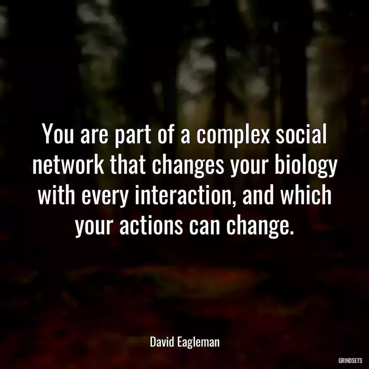 You are part of a complex social network that changes your biology with every interaction, and which your actions can change.