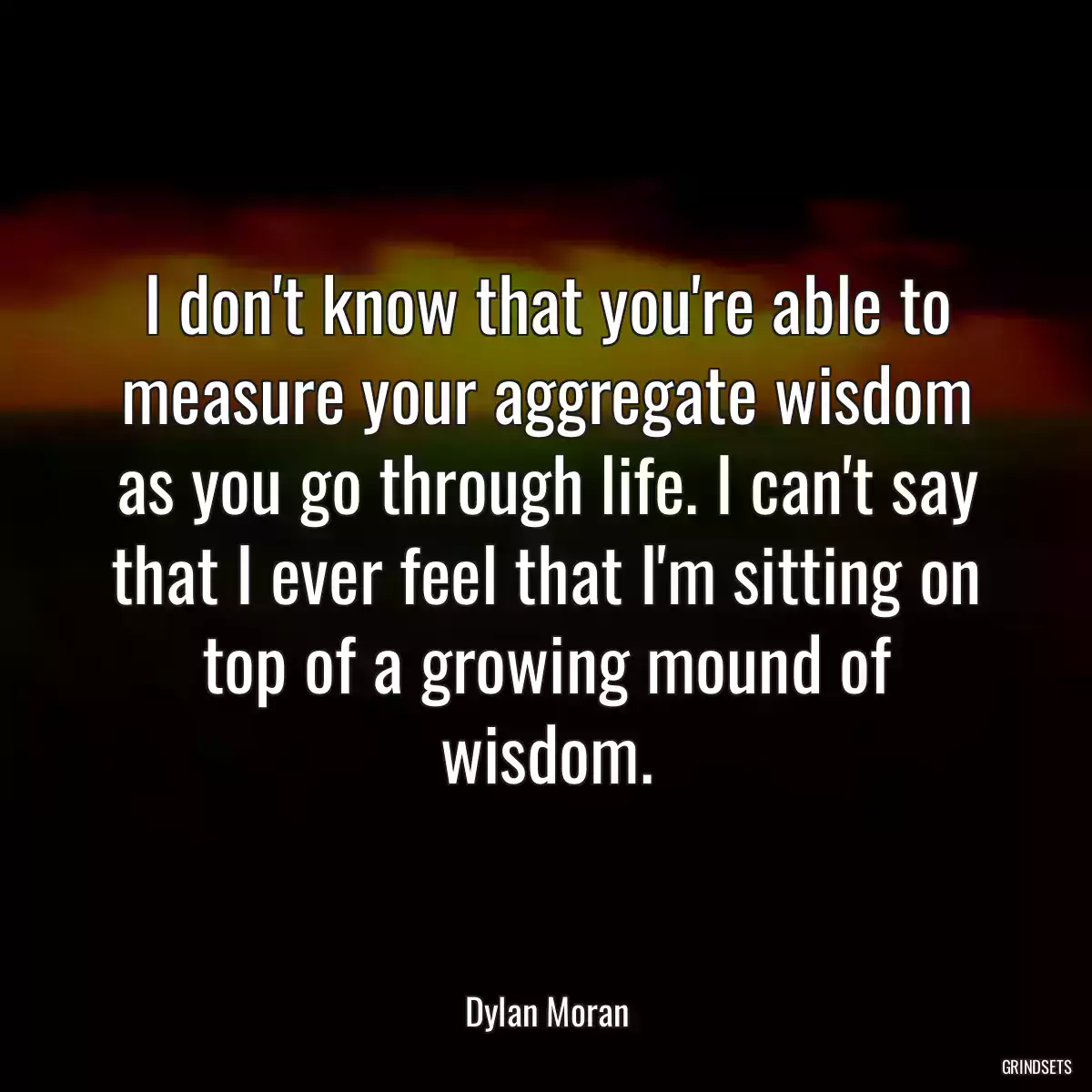 I don\'t know that you\'re able to measure your aggregate wisdom as you go through life. I can\'t say that I ever feel that I\'m sitting on top of a growing mound of wisdom.