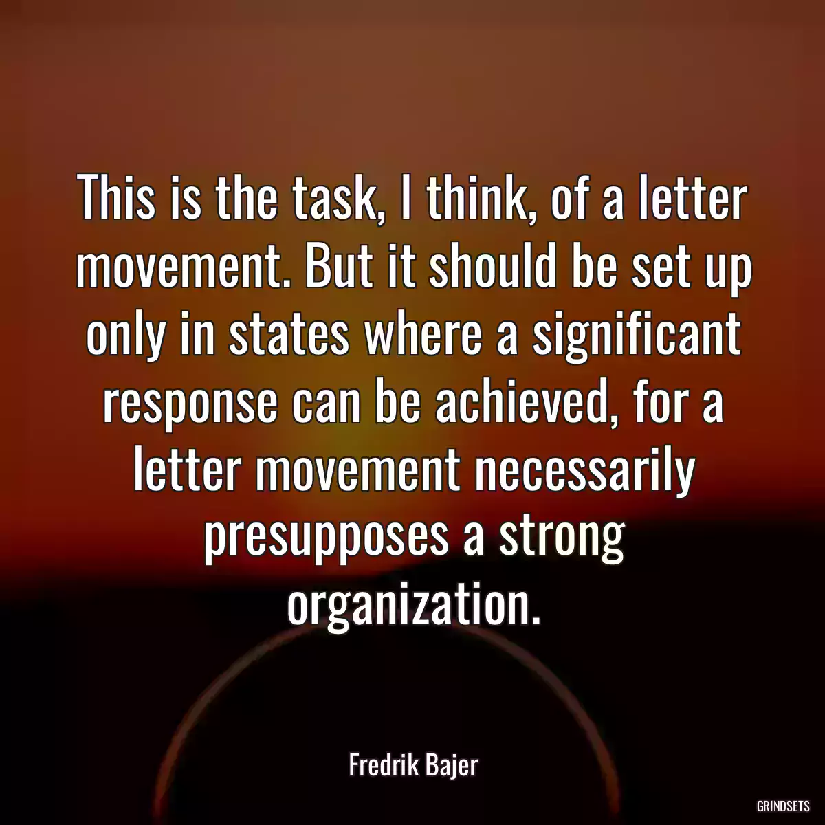 This is the task, I think, of a letter movement. But it should be set up only in states where a significant response can be achieved, for a letter movement necessarily presupposes a strong organization.