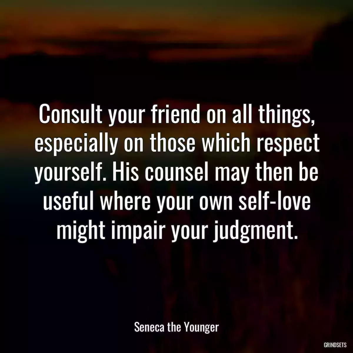 Consult your friend on all things, especially on those which respect yourself. His counsel may then be useful where your own self-love might impair your judgment.