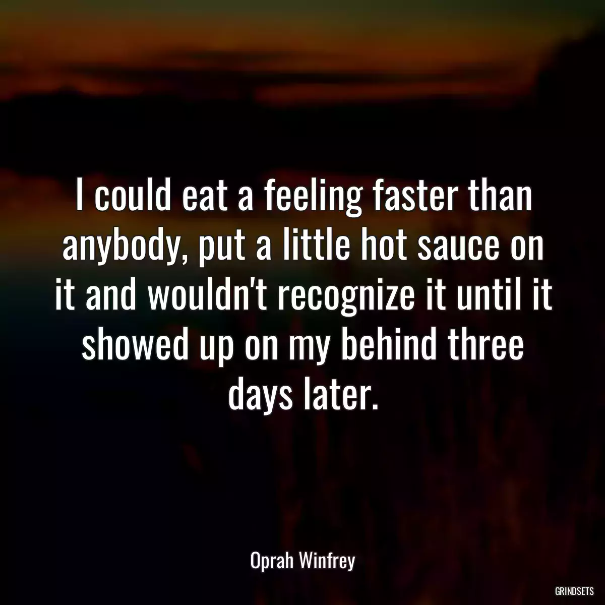 I could eat a feeling faster than anybody, put a little hot sauce on it and wouldn\'t recognize it until it showed up on my behind three days later.