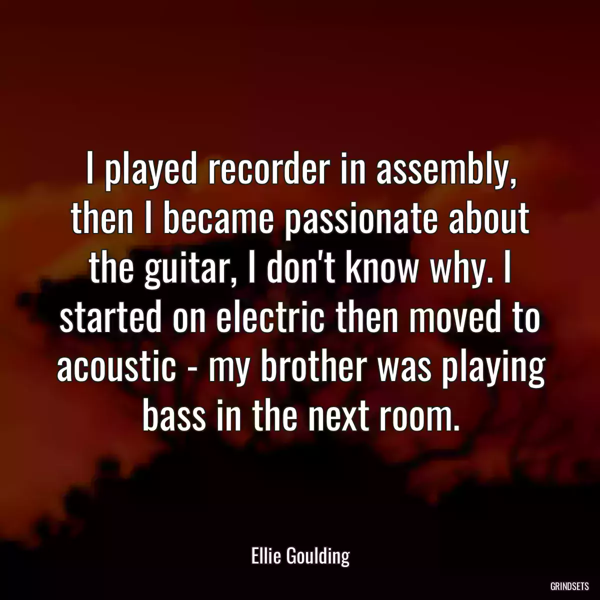 I played recorder in assembly, then I became passionate about the guitar, I don\'t know why. I started on electric then moved to acoustic - my brother was playing bass in the next room.