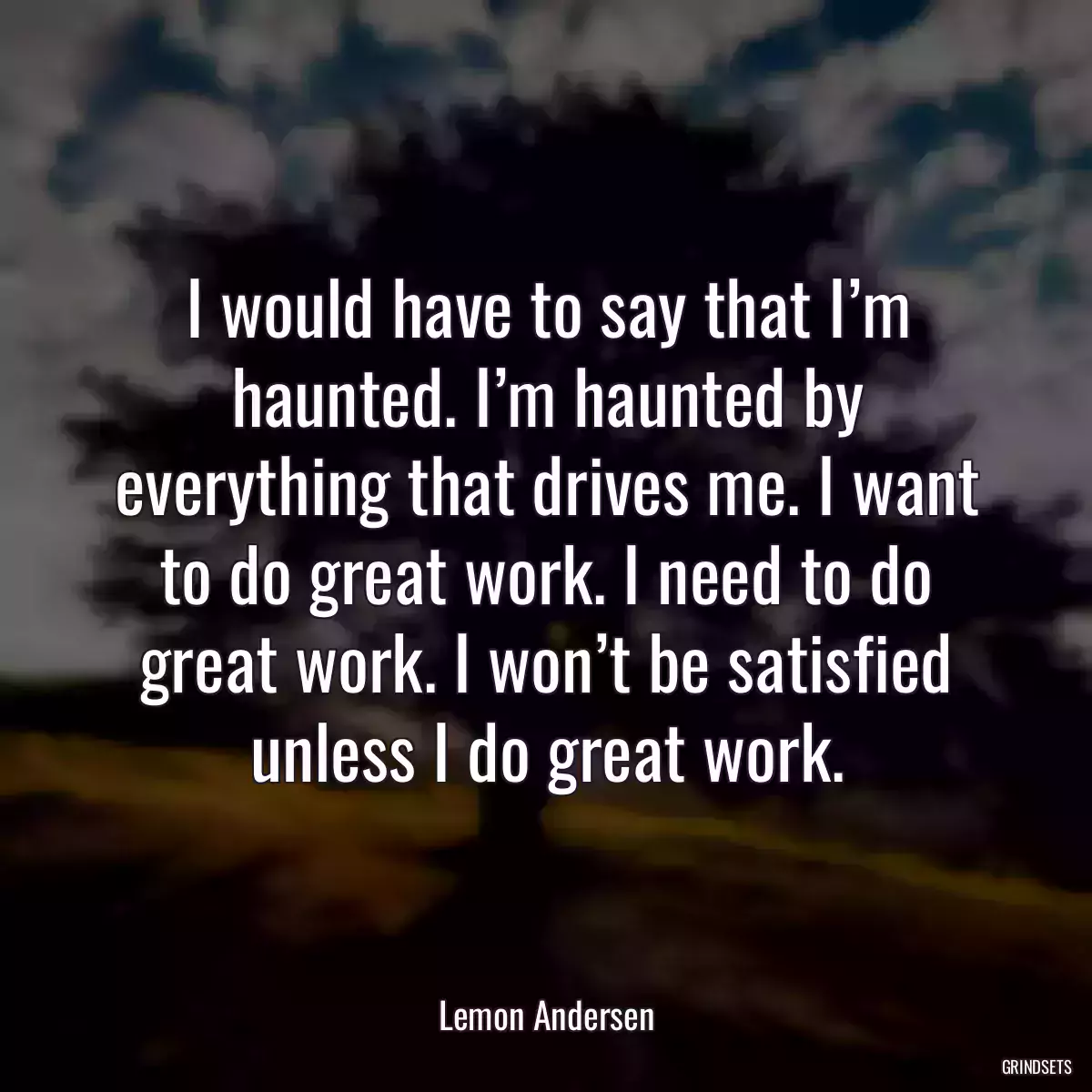 I would have to say that I’m haunted. I’m haunted by everything that drives me. I want to do great work. I need to do great work. I won’t be satisfied unless I do great work.