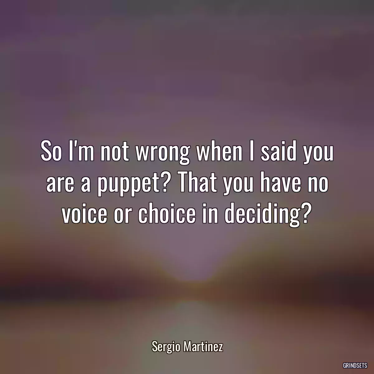 So I\'m not wrong when I said you are a puppet? That you have no voice or choice in deciding?