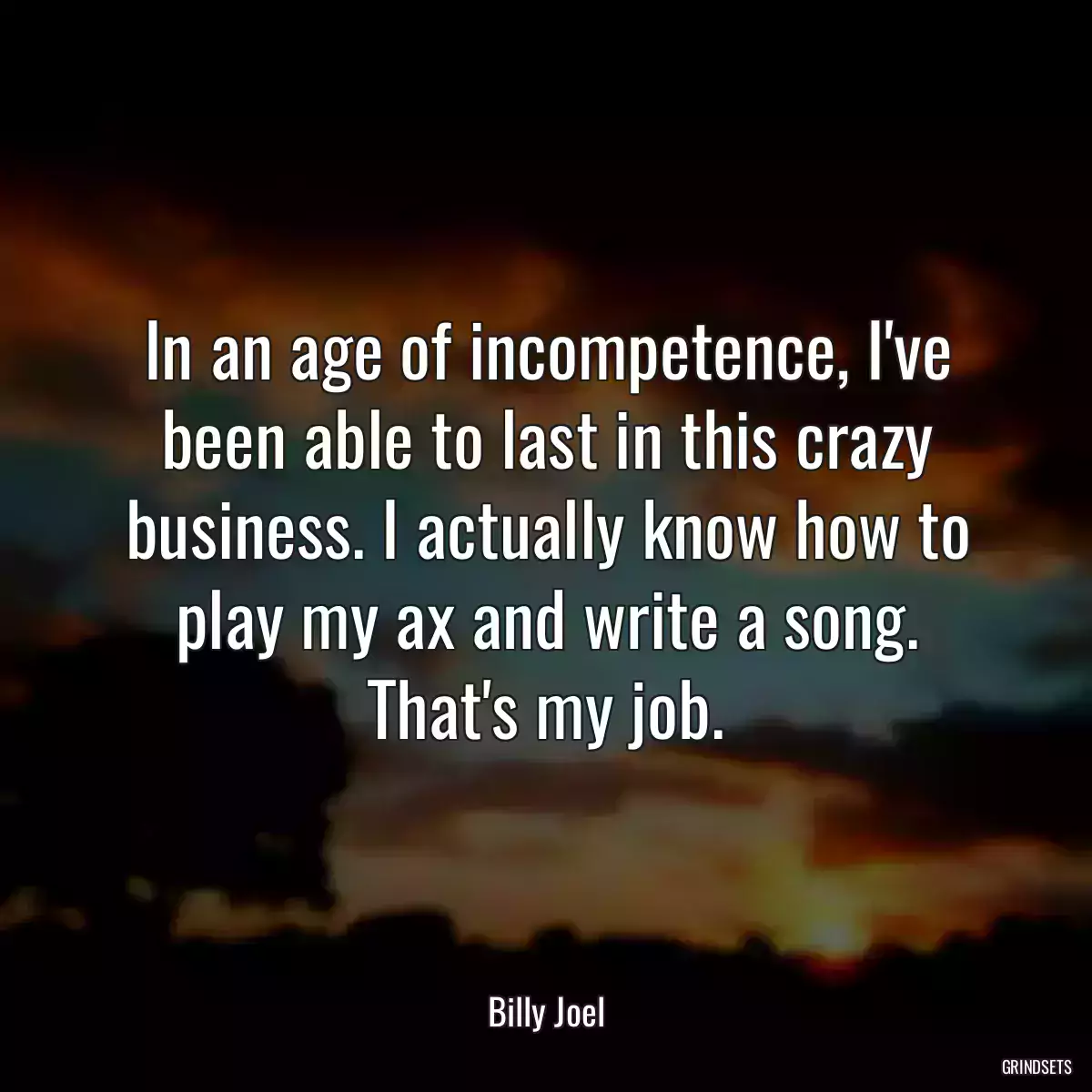 In an age of incompetence, I\'ve been able to last in this crazy business. I actually know how to play my ax and write a song. That\'s my job.