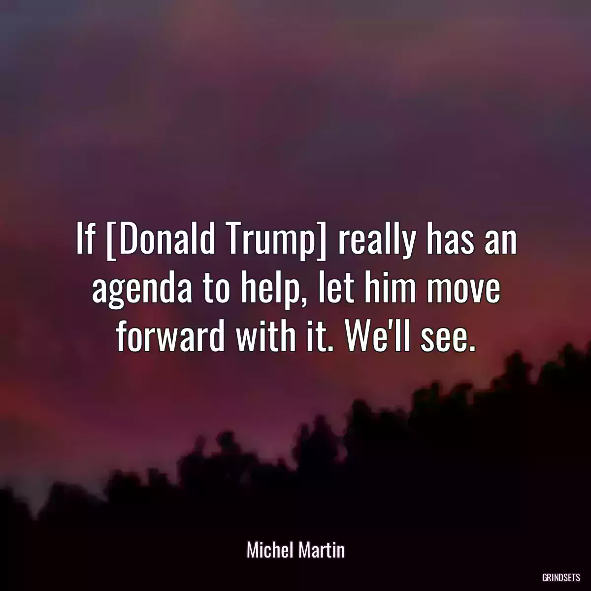 If [Donald Trump] really has an agenda to help, let him move forward with it. We\'ll see.