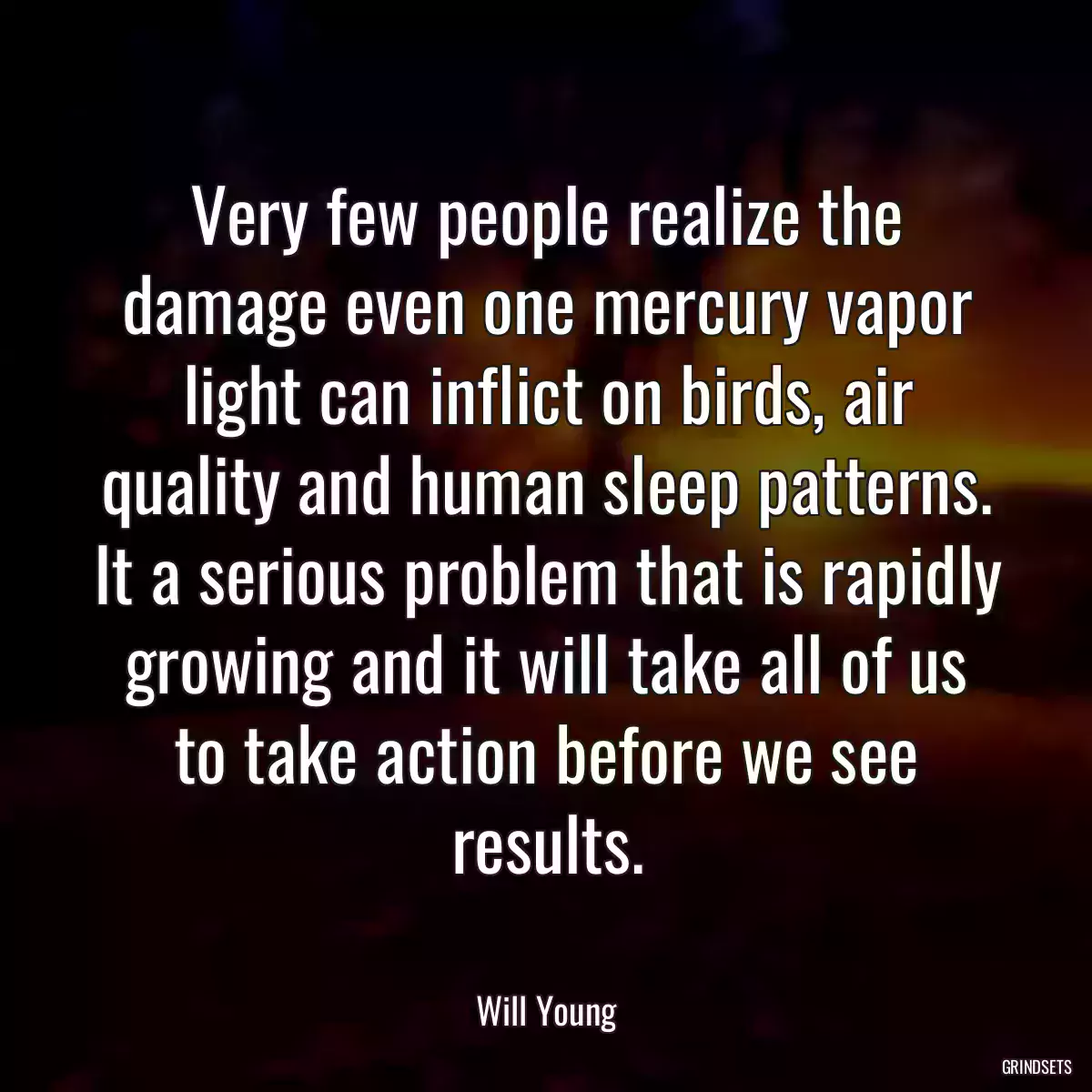 Very few people realize the damage even one mercury vapor light can inflict on birds, air quality and human sleep patterns. It a serious problem that is rapidly growing and it will take all of us to take action before we see results.