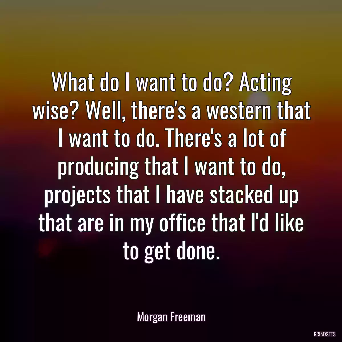 What do I want to do? Acting wise? Well, there\'s a western that I want to do. There\'s a lot of producing that I want to do, projects that I have stacked up that are in my office that I\'d like to get done.