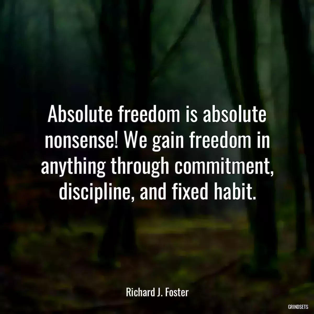 Absolute freedom is absolute nonsense! We gain freedom in anything through commitment, discipline, and fixed habit.