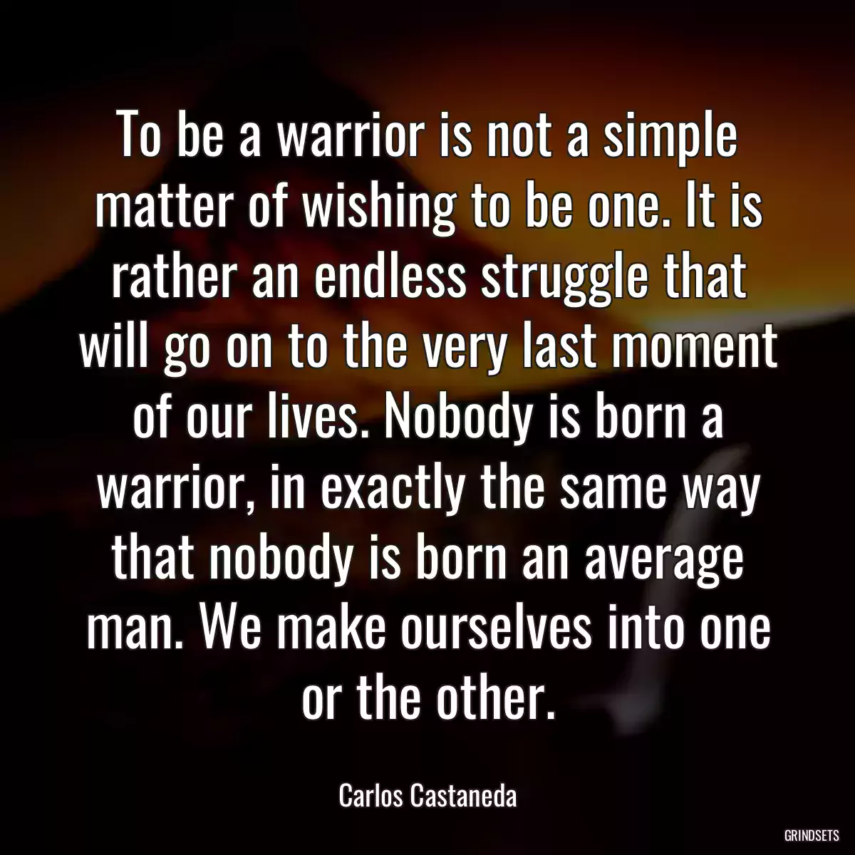 To be a warrior is not a simple matter of wishing to be one. It is rather an endless struggle that will go on to the very last moment of our lives. Nobody is born a warrior, in exactly the same way that nobody is born an average man. We make ourselves into one or the other.