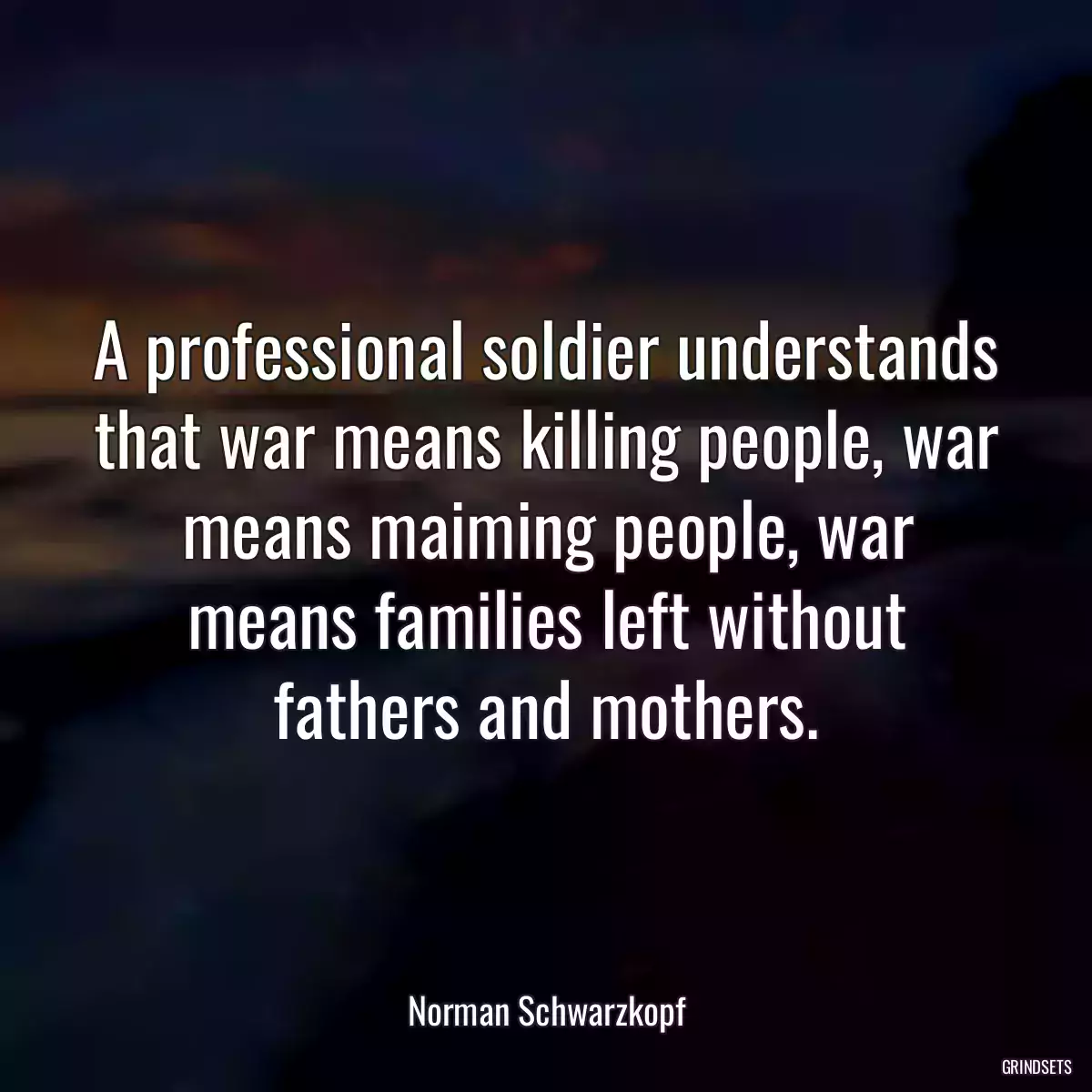 A professional soldier understands that war means killing people, war means maiming people, war means families left without fathers and mothers.