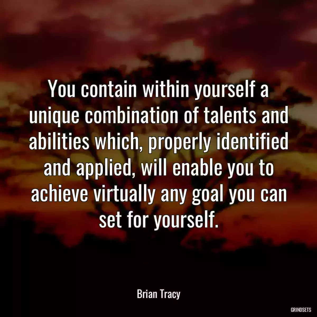 You contain within yourself a unique combination of talents and abilities which, properly identified and applied, will enable you to achieve virtually any goal you can set for yourself.