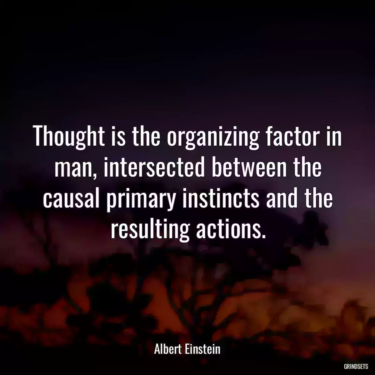 Thought is the organizing factor in man, intersected between the causal primary instincts and the resulting actions.