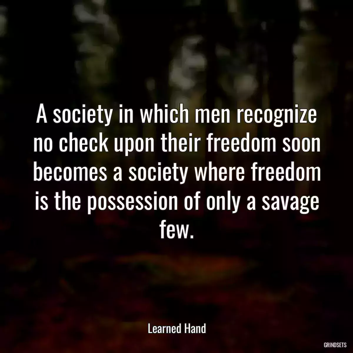 A society in which men recognize no check upon their freedom soon becomes a society where freedom is the possession of only a savage few.