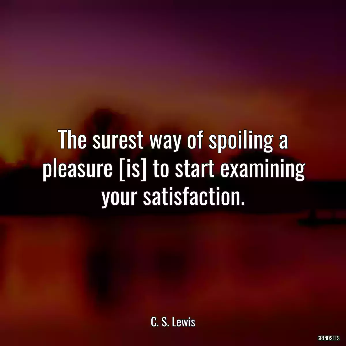 The surest way of spoiling a pleasure [is] to start examining your satisfaction.