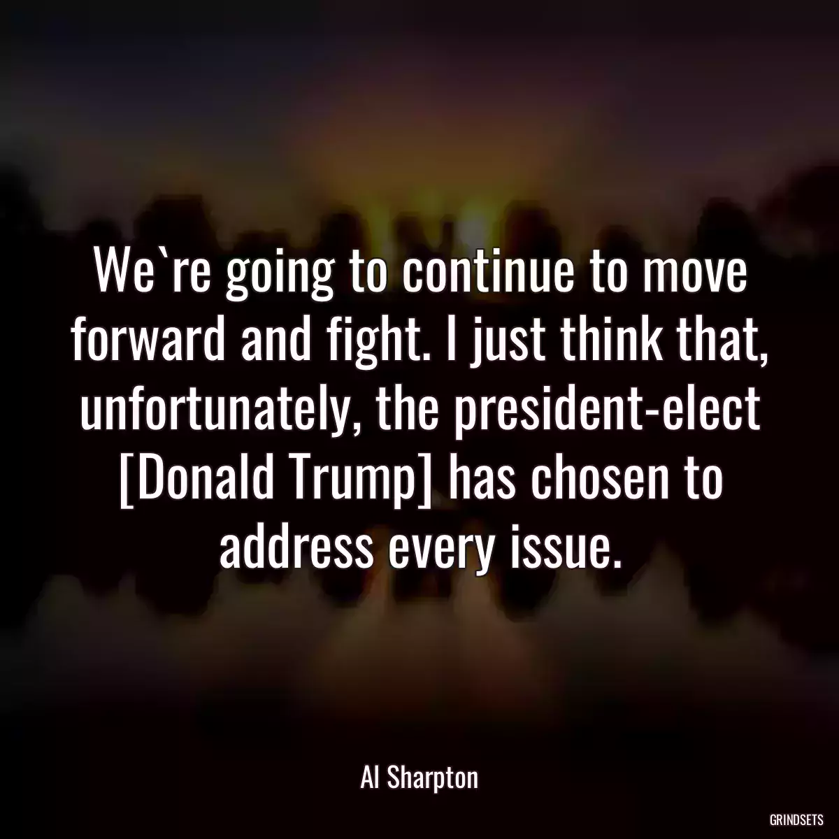 We`re going to continue to move forward and fight. I just think that, unfortunately, the president-elect [Donald Trump] has chosen to address every issue.