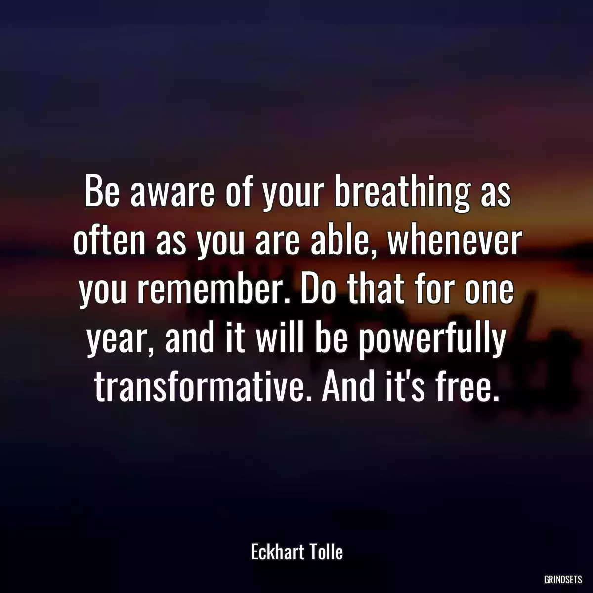 Be aware of your breathing as often as you are able, whenever you remember. Do that for one year, and it will be powerfully transformative. And it\'s free.