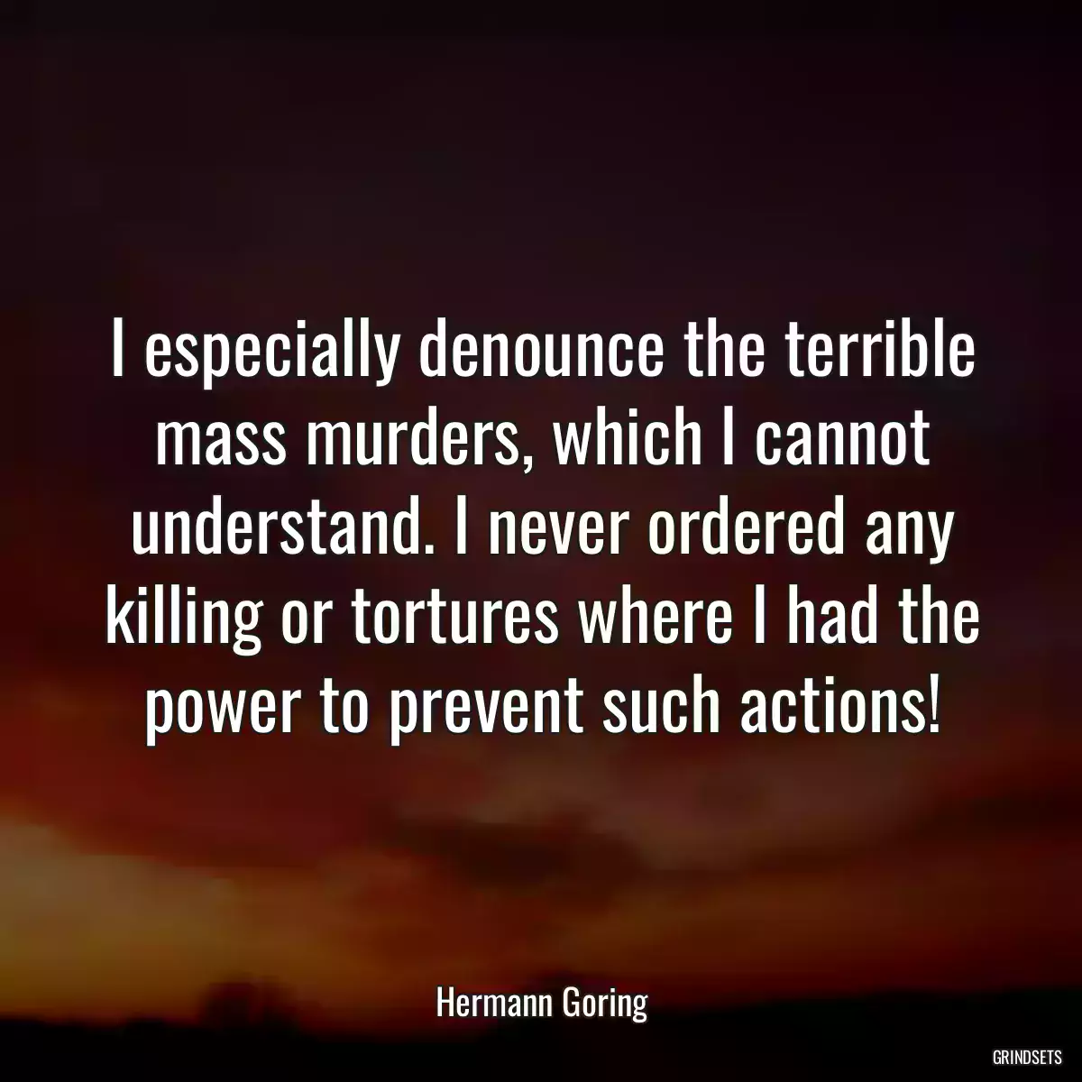 I especially denounce the terrible mass murders, which I cannot understand. I never ordered any killing or tortures where I had the power to prevent such actions!