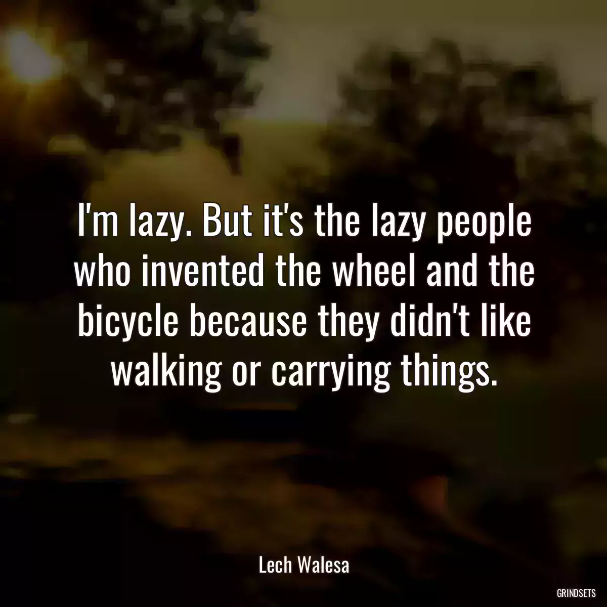 I\'m lazy. But it\'s the lazy people who invented the wheel and the bicycle because they didn\'t like walking or carrying things.