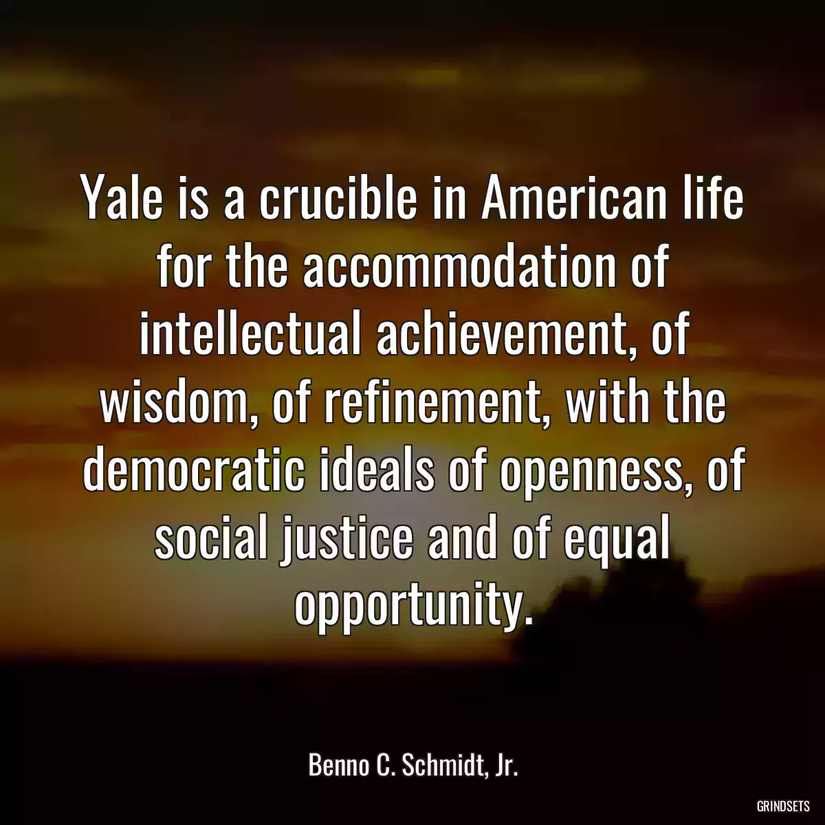 Yale is a crucible in American life for the accommodation of intellectual achievement, of wisdom, of refinement, with the democratic ideals of openness, of social justice and of equal opportunity.