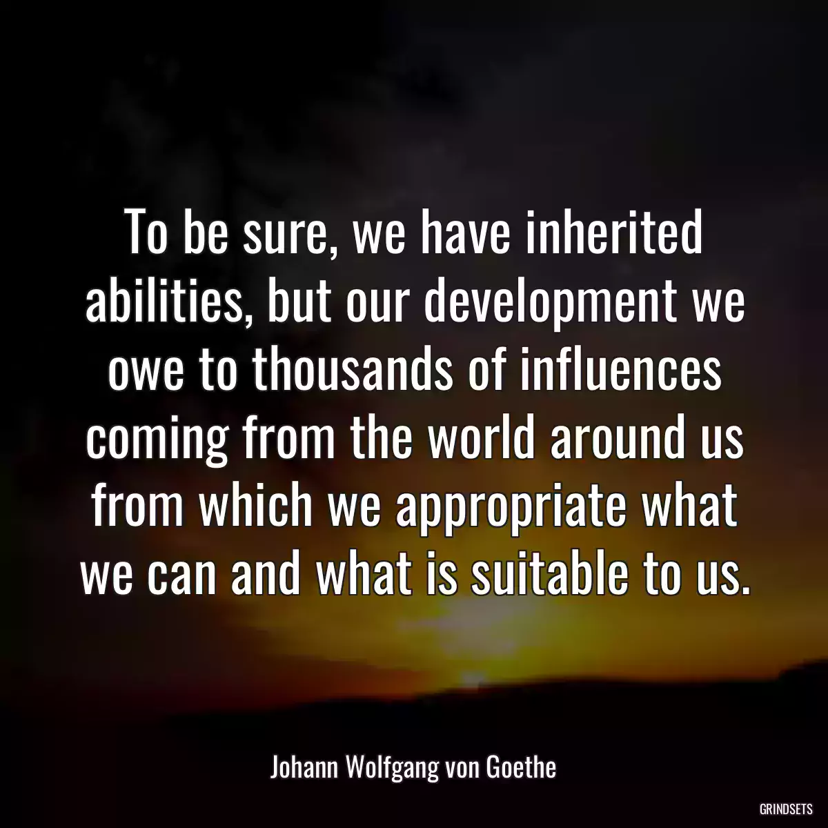 To be sure, we have inherited abilities, but our development we owe to thousands of influences coming from the world around us from which we appropriate what we can and what is suitable to us.