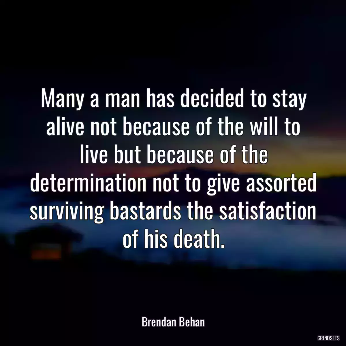 Many a man has decided to stay alive not because of the will to live but because of the determination not to give assorted surviving bastards the satisfaction of his death.