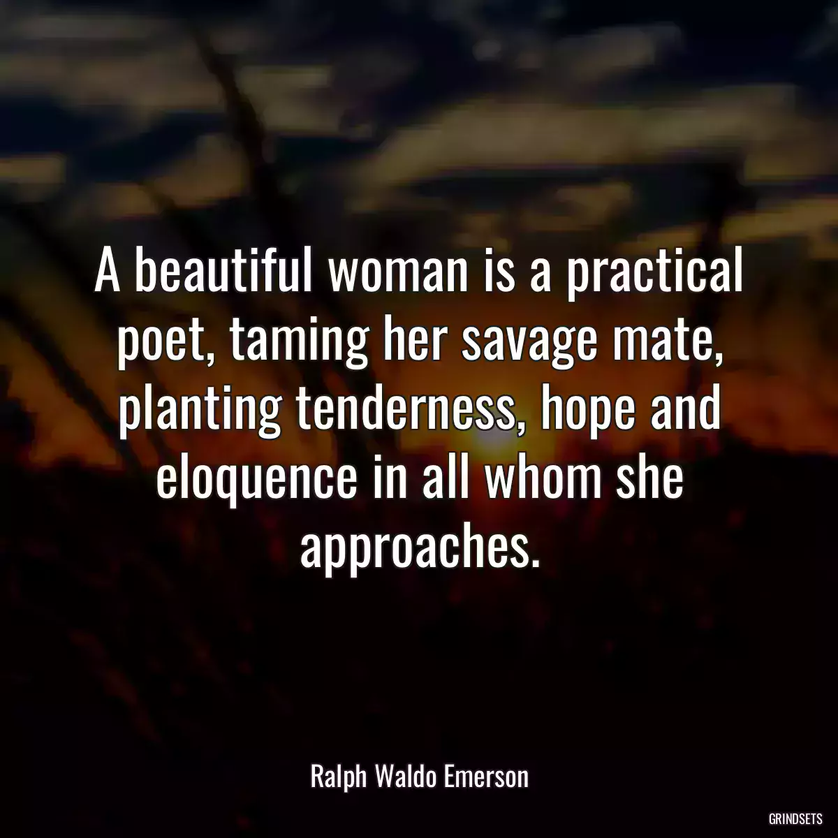 A beautiful woman is a practical poet, taming her savage mate, planting tenderness, hope and eloquence in all whom she approaches.