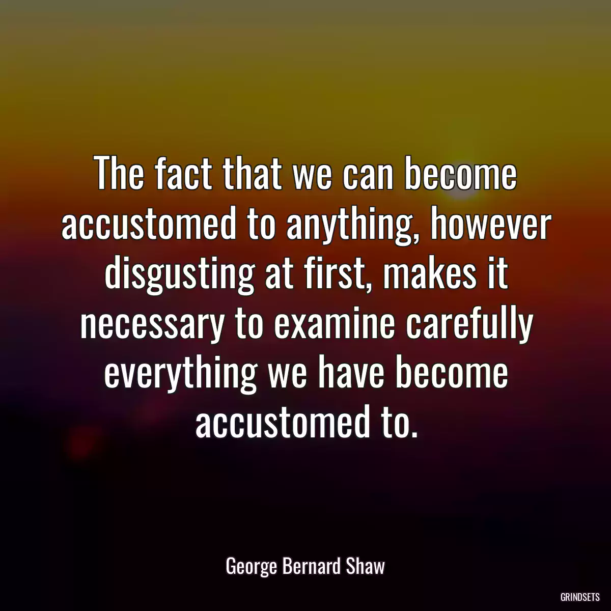 The fact that we can become accustomed to anything, however disgusting at first, makes it necessary to examine carefully everything we have become accustomed to.