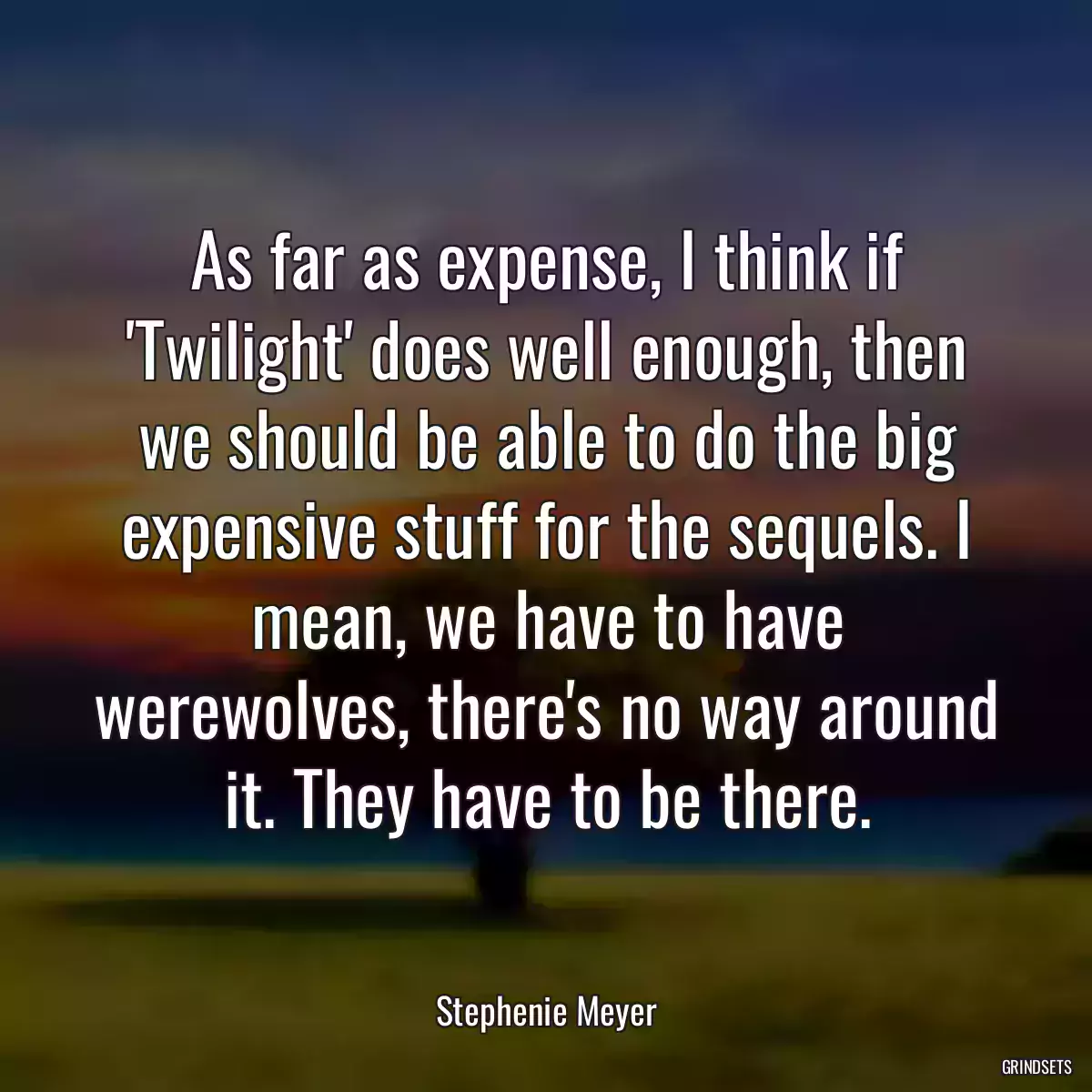 As far as expense, I think if \'Twilight\' does well enough, then we should be able to do the big expensive stuff for the sequels. I mean, we have to have werewolves, there\'s no way around it. They have to be there.