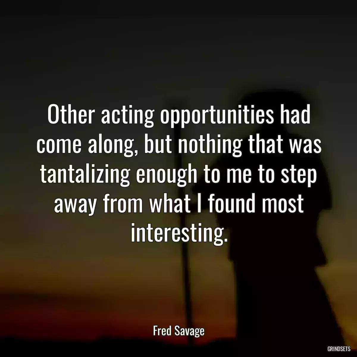 Other acting opportunities had come along, but nothing that was tantalizing enough to me to step away from what I found most interesting.