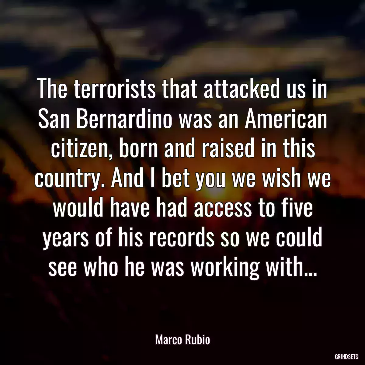 The terrorists that attacked us in San Bernardino was an American citizen, born and raised in this country. And I bet you we wish we would have had access to five years of his records so we could see who he was working with...