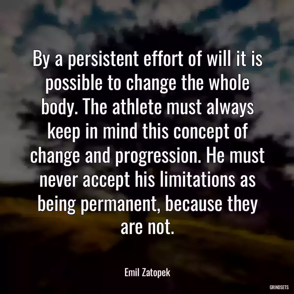 By a persistent effort of will it is possible to change the whole body. The athlete must always keep in mind this concept of change and progression. He must never accept his limitations as being permanent, because they are not.