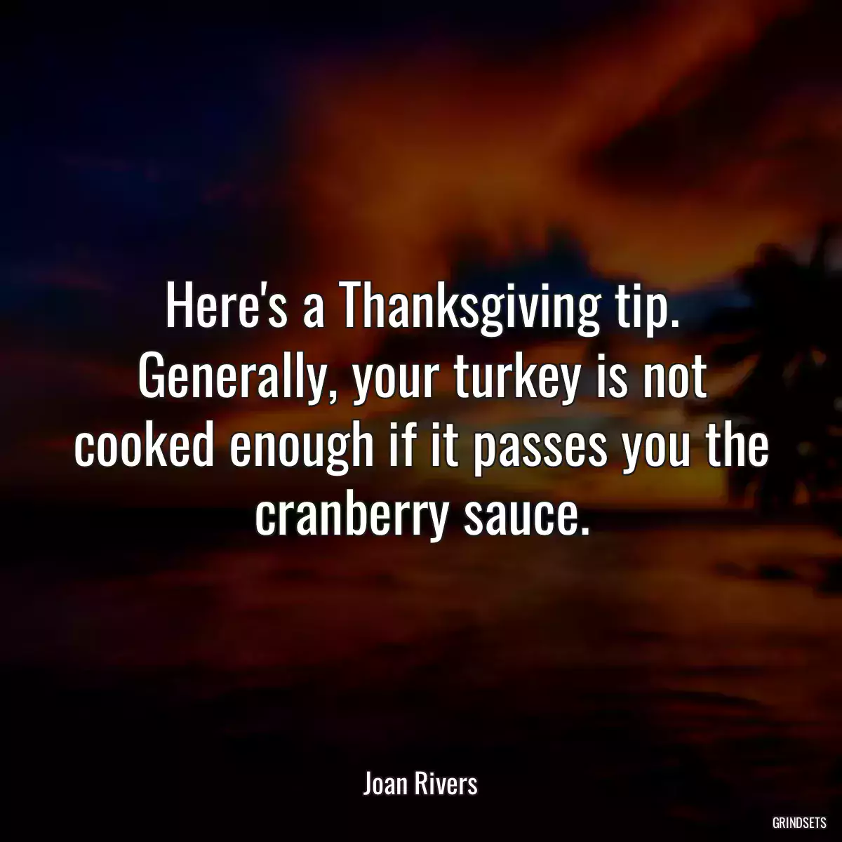 Here\'s a Thanksgiving tip. Generally, your turkey is not cooked enough if it passes you the cranberry sauce.